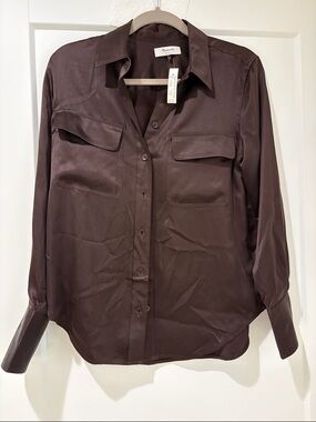 Madewell Silk Shirt in Dark Brown